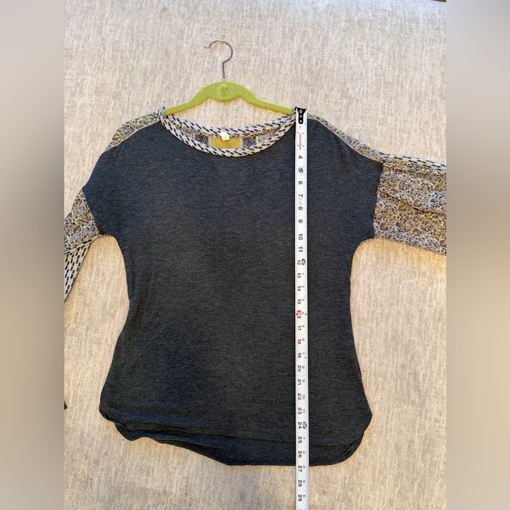 Anthropologie Timy Charcoal Top with Patterned Sleeves - Picture 8 of 12